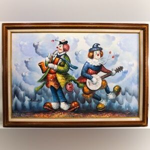 Signed Oil Painting on Canvas, Musical Clowns, William Moninet (1937-1999)